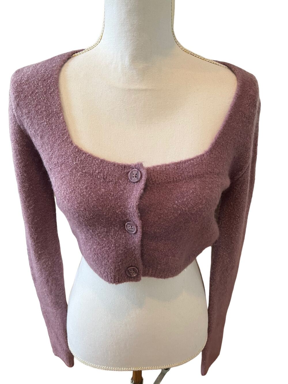 ZARA Cropped Square Neck Fuzzy Cardigan Sweater Lavender S